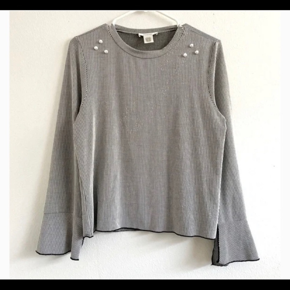 Urban Romantics Ribbed Pearl-Detail Long Sleeve Top